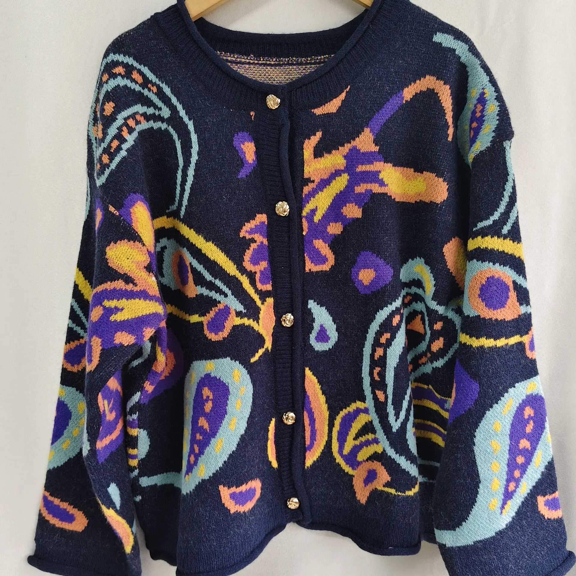 Gagaok Sweater Cardigan Women Autumn Retro Korean Fashion Thick Metal Buckle Embroidery Knitted Jacket Gentle Vintage Clothes M260306