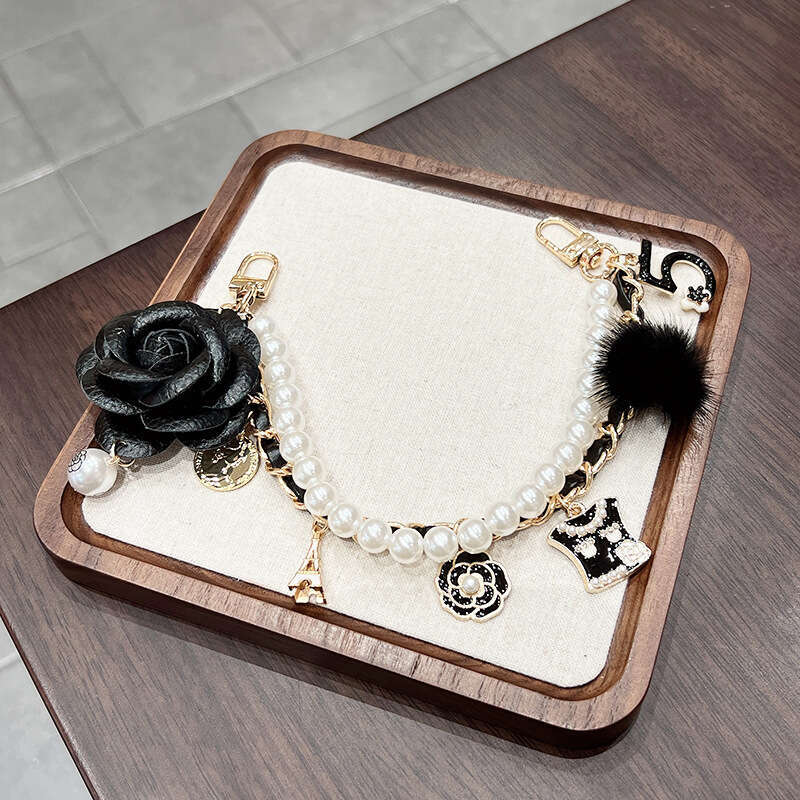 Fashion Mink Fur Leather Camellia Handbag Chain Internet Celebrity Hot Item Creative Exquisite Bag Pendant