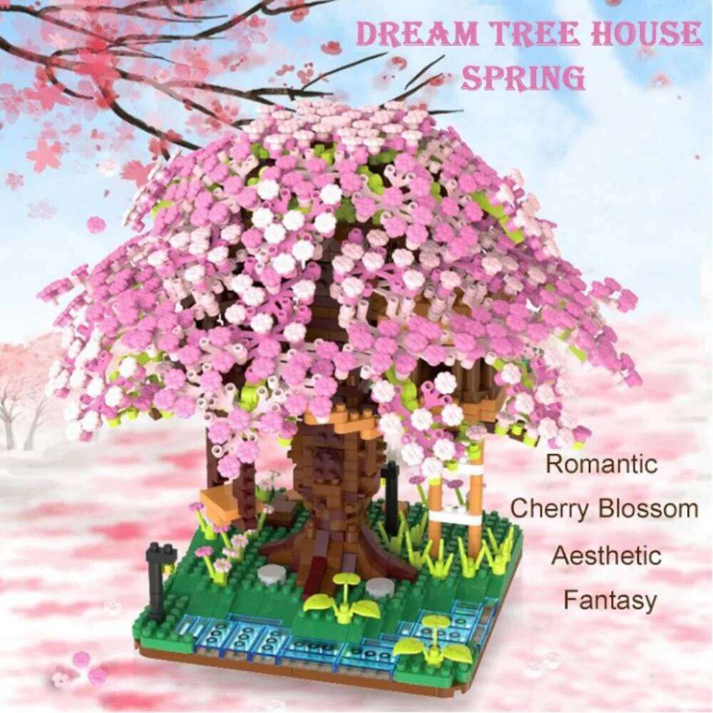 Cherry Blossom Tree House Building Block Set - Spring/Summer/Autumn/Winter Beautiful Plant Series for Kids Z260305