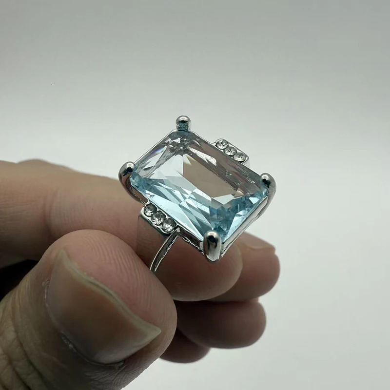 Fashion Princess Engagement Jewelry 1642CT Natural Aquamarine Gemstone 925 Silver Wedding Promise Ring Size 5 11 260306