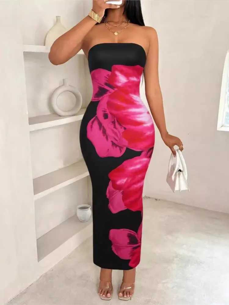 Elegant Fashionable Printed Long Dress New Summer Womens Sexy Slim Fit Chest Wrapped Off Shoulder Casual Dress X260306