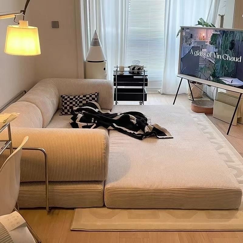 Modern Style Fabric Double Sofa Bed Compression Sectional Sofa Foldable Design for Home Living Room