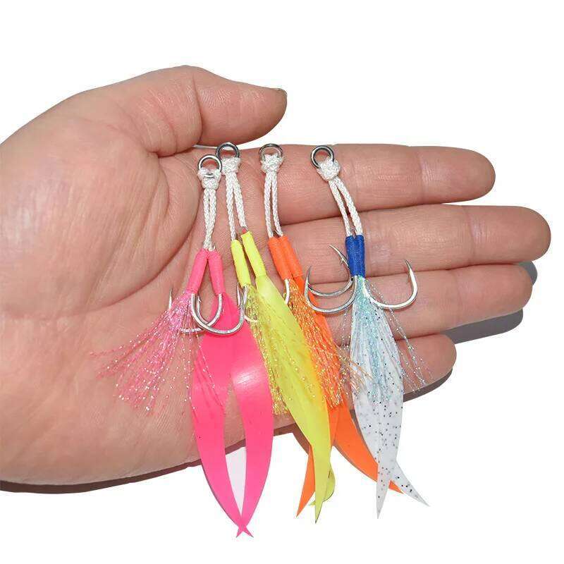 5Pair Metal Jig Tail Assist 10-20# With PE Line Feather Solid Ring Jigging Fishhook for 20-150g Lure Fishing Hooks S260305