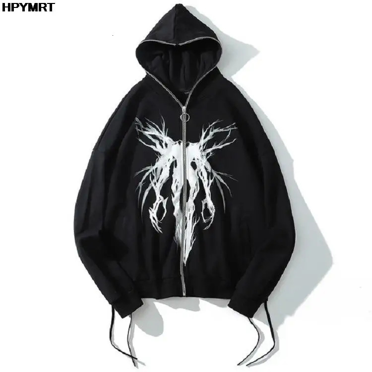 Autumn Fashion Punk Graphic Print Hip Hop Zipper Hoodie Men Women Harajuku Oversized Hooded Sweatshirt Gothic Vintage Streetwear 260228