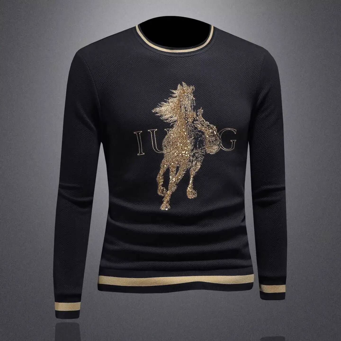 2025 Autumn Winter New Luxury Animal Rhinestone Trendy Casual Base Shirt Streetwear Moleton Masculino Sweatshirt Men