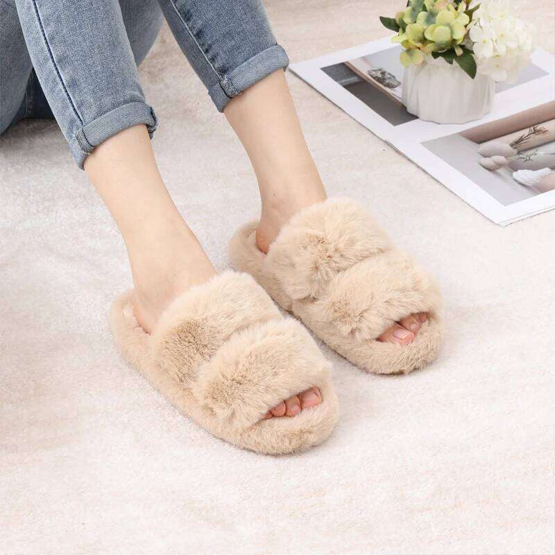 Litfun Winter Furry Women's Flat Slip On Indoor Fashion Cotton Slides Plush Lining Warm Comfy Slippers For Women