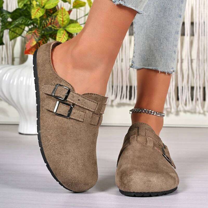 2026 New Women's Classic Retro Anti slip Outdoor Baotou Casual with Double Buckle Fashion Design Flat Shoes
