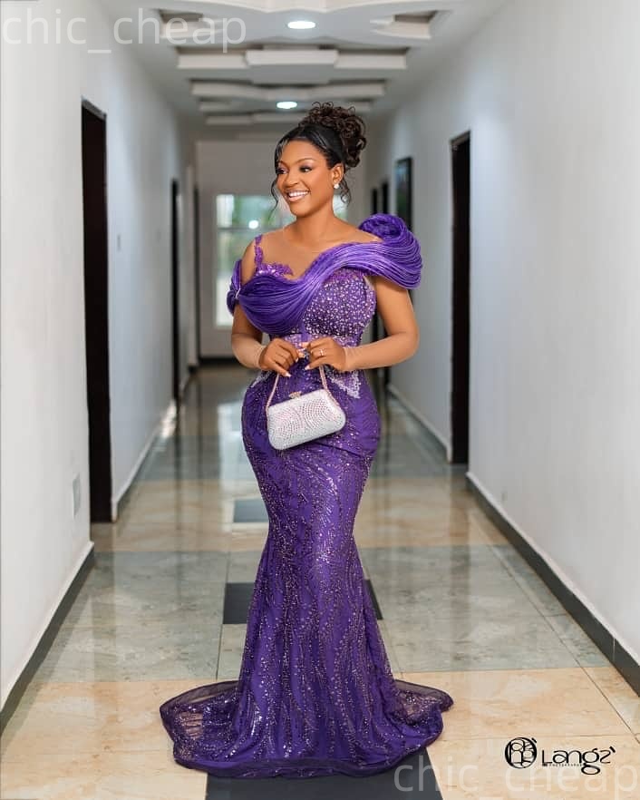 Aso Ebi Purple Prom Dress 2026 Mermaid Prom Dress Sheer Neck Appliques Crystals Evening Dresses For Black Women Birthday Party Formal Receiption Gowns