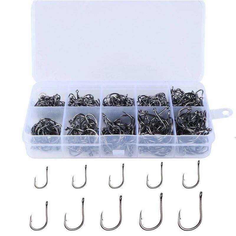 Hooks 100pcs Set High Carbon Steel Sharp Durable Barbed Fishhook Rock Fishing Equipment Gear Tackle Accessories with box S260305