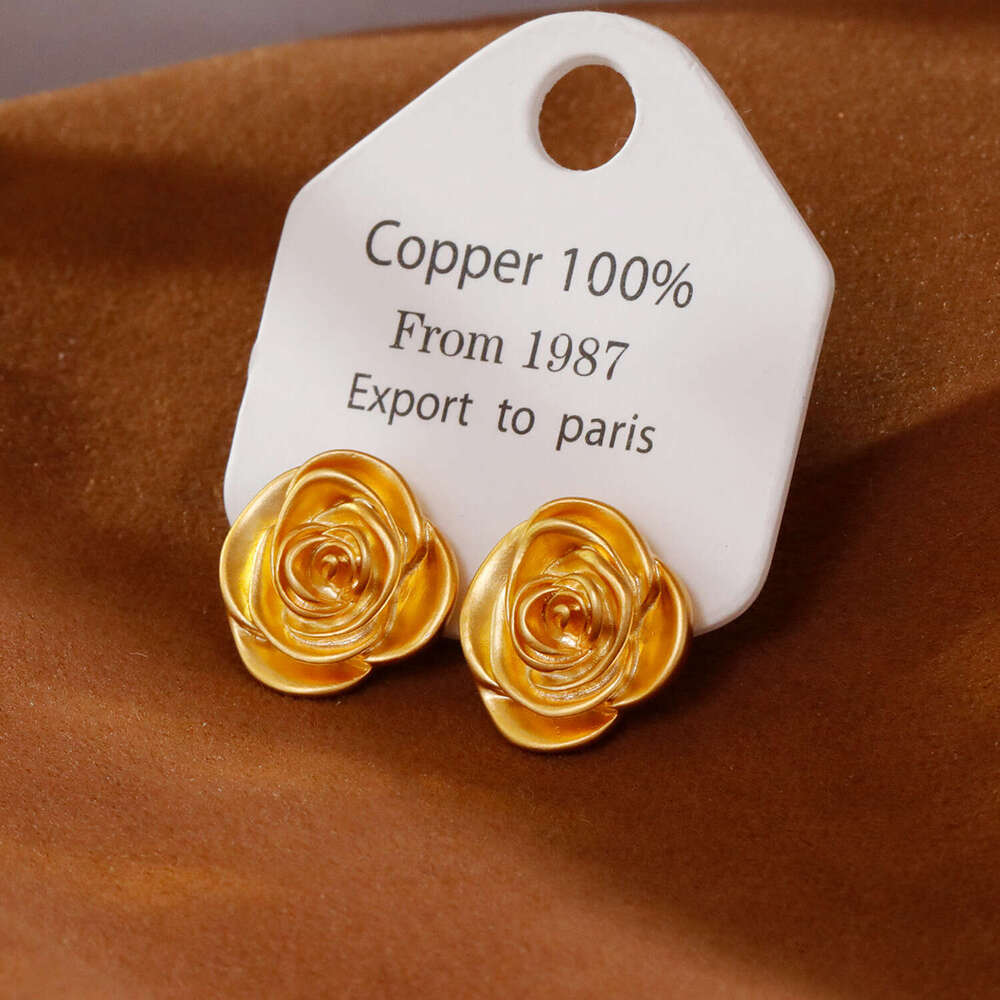 Vintage Hong Kong-style Matte Rose Flower For Women Versatile Earrings And Accessories