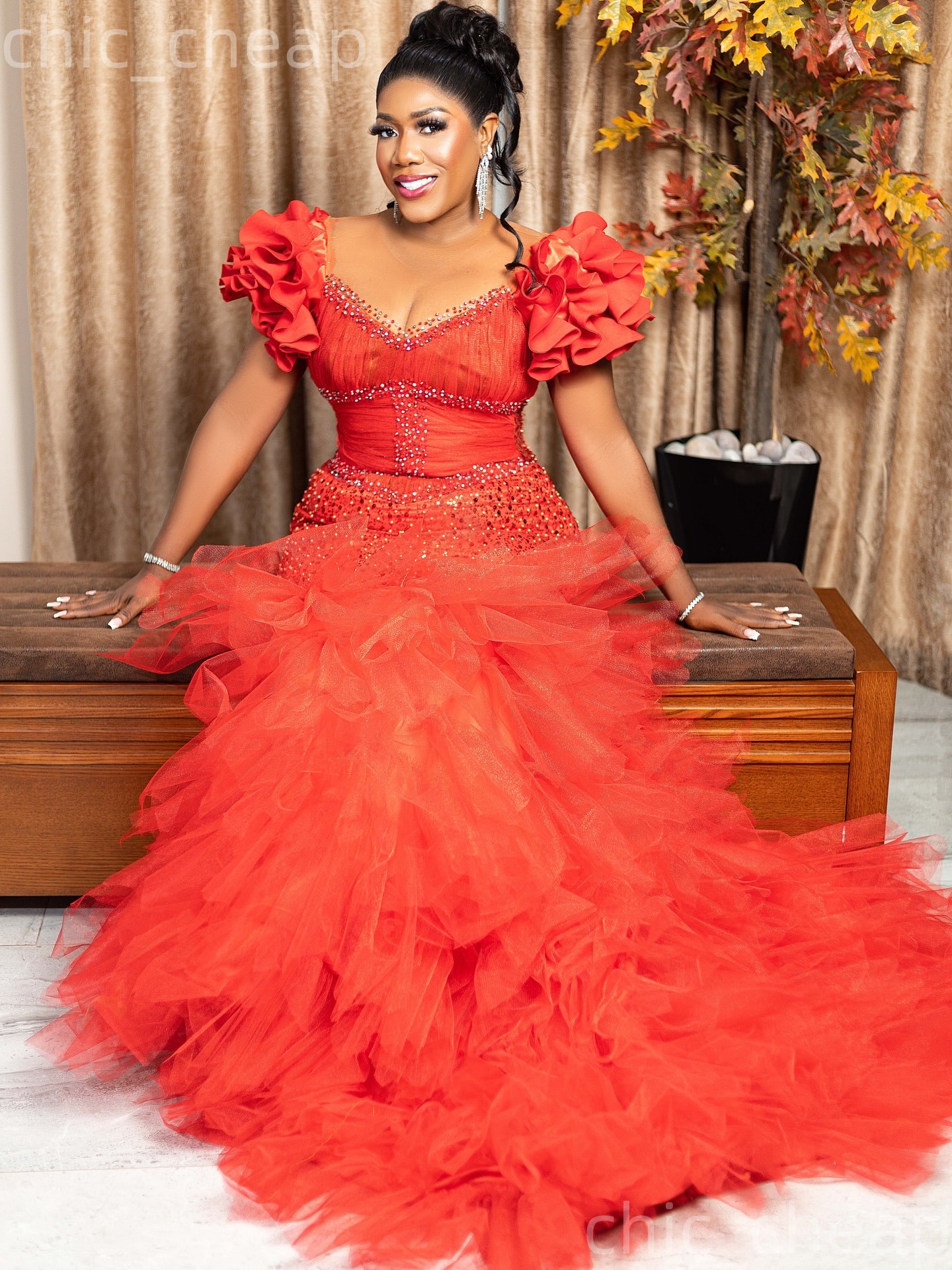 Aso Ebi Red Prom Dress 2026 Mermaid Prom Dress Beaded Sequined Tiers Tulle Evening Dresses For Black Women Birthday Party Formal Receiption Gowns Dres