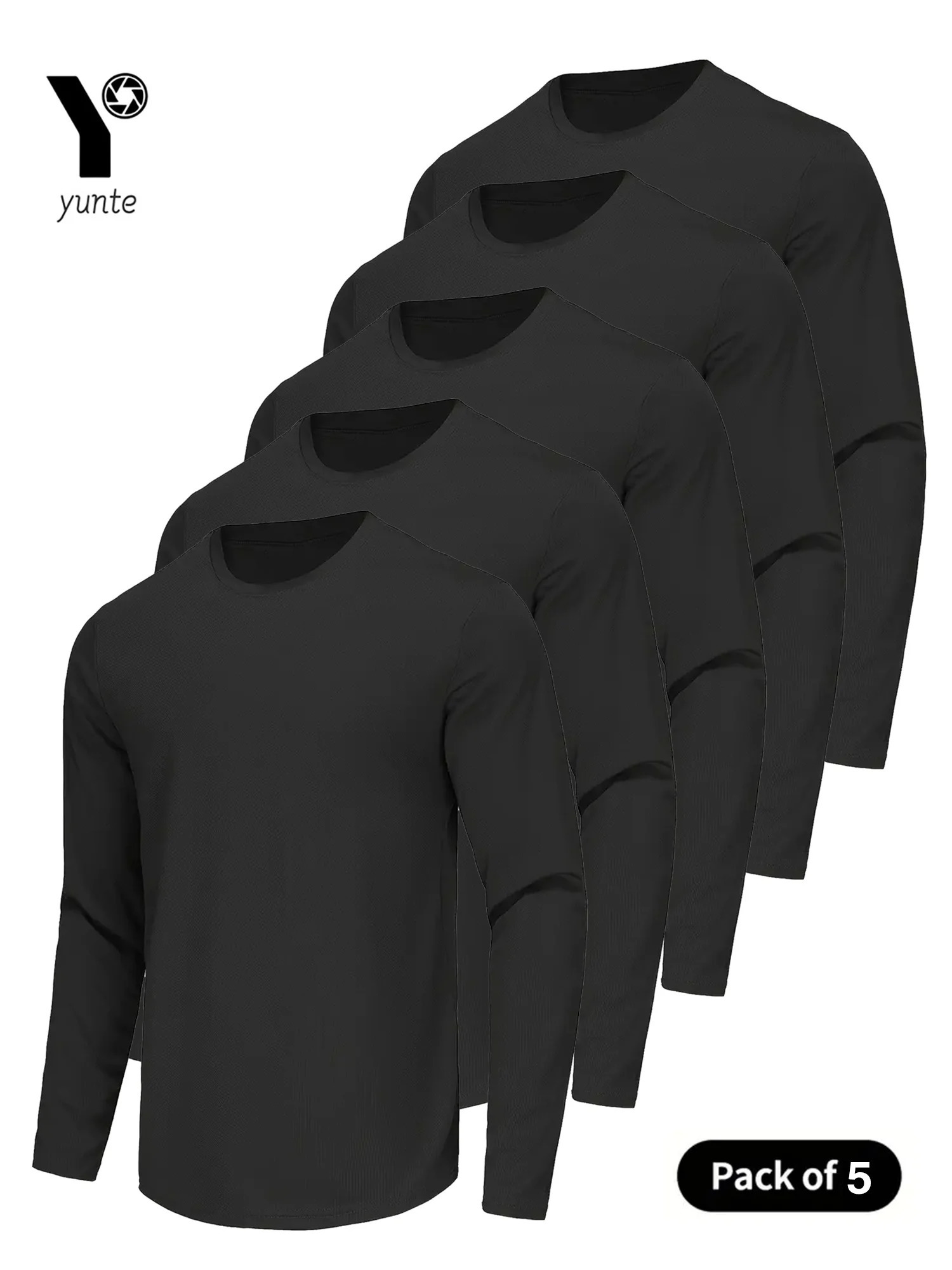 Sports LongSleeved Black 5Piece Mens Round Neck Shirt QuickDrying Top Fitness Sportswear Casual Outdoor BodyShap 260302