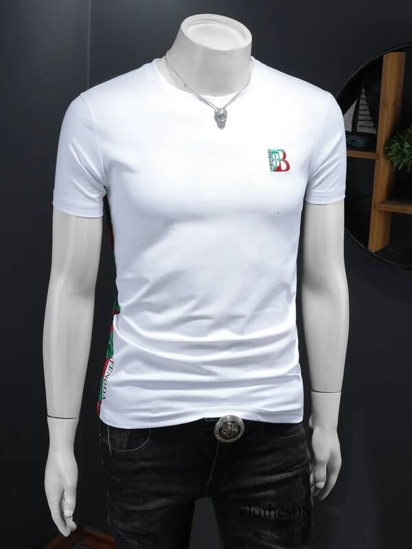 Silk-Matte Cotton ort-Sve T-irt Men's Summer New Sle Slim Fit Embroidered Letter f Sve Breathable Modern round...