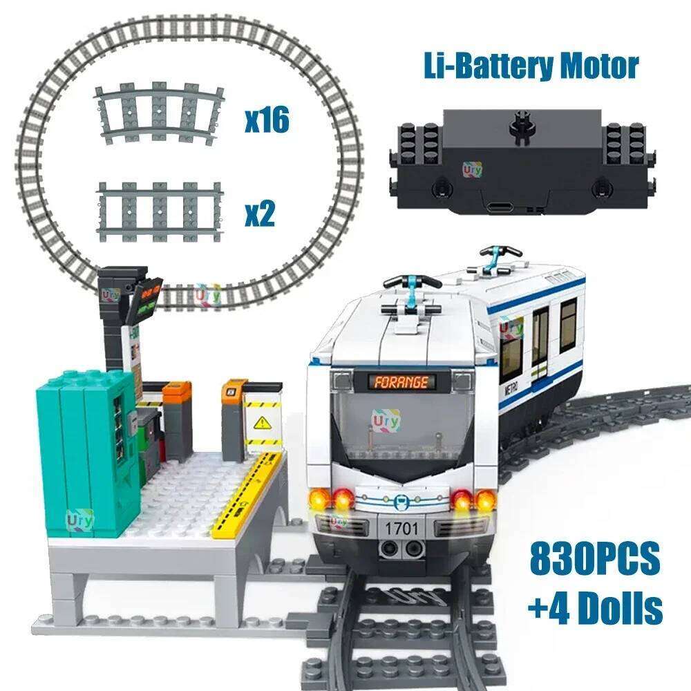 Technical Subway Train City Car Metro Tram Electric Model Rechargeable Lithium Battery Motor Building Blocks Toys For Boy Gift Z260306