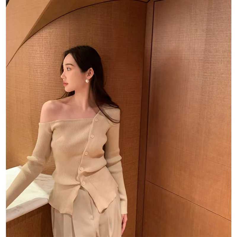 MEXZT Irregular Black Sweater Women Fashion Sexy Off Shoulder Knitted Pullovers Korean Elegant Knitwears Winter Design Jumpers M260306