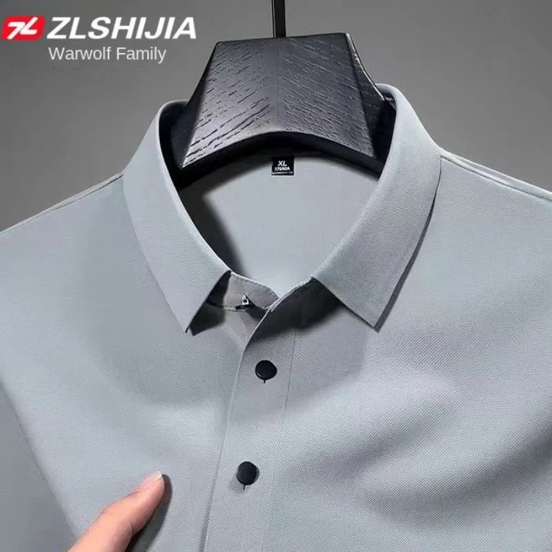 Korean Clothing Harajuku Fashion Classic England Slim Solid Polo Shirts for Men Summer Business Ice Silk Polo T Shirt Man 260304