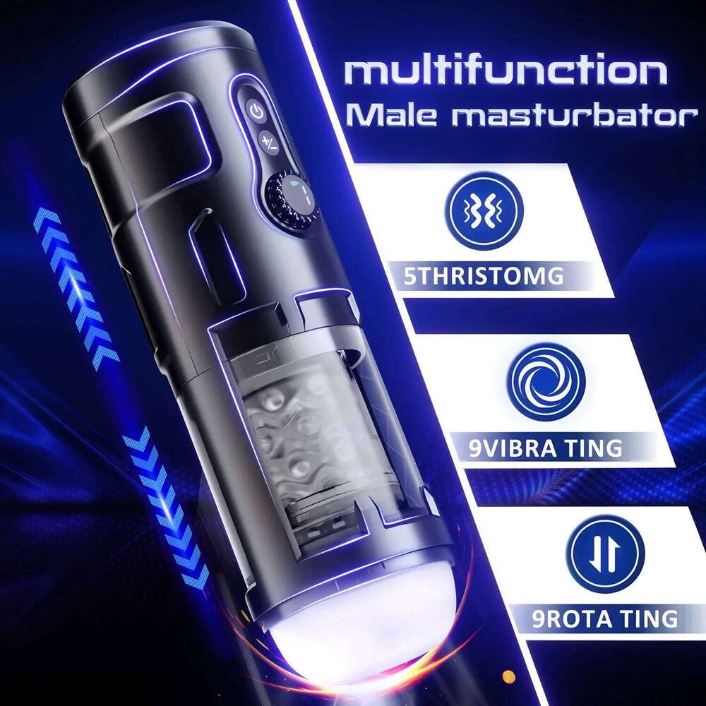 Automatic Telescopic Male Masturbator 9 Thrusting Rotating Modes Pocket Pussy Blowjob Sex Machine Penis Pump Piston Mastubator W260305