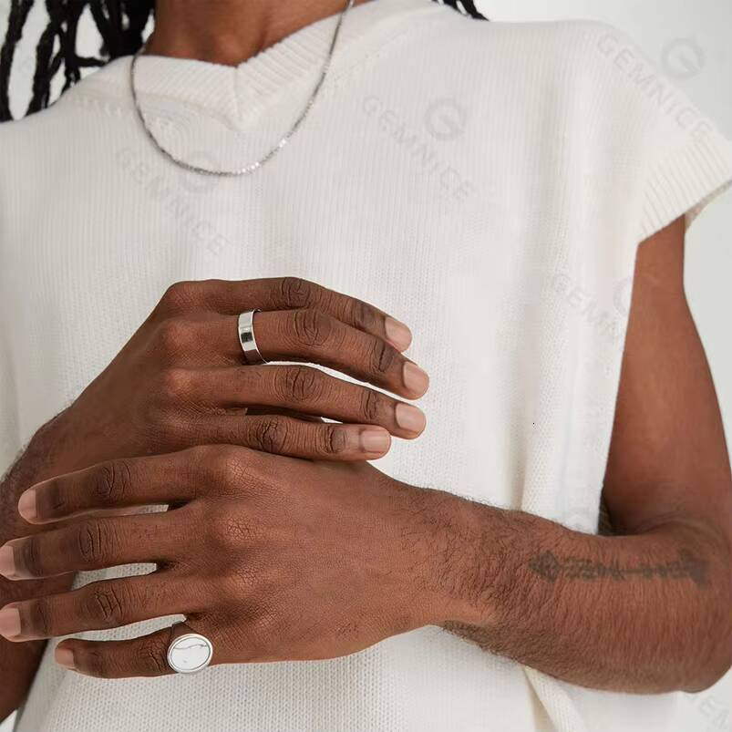 Gemnel 925 Sterling Silver Gemstone Oval White Howlite Signet Rings Mens