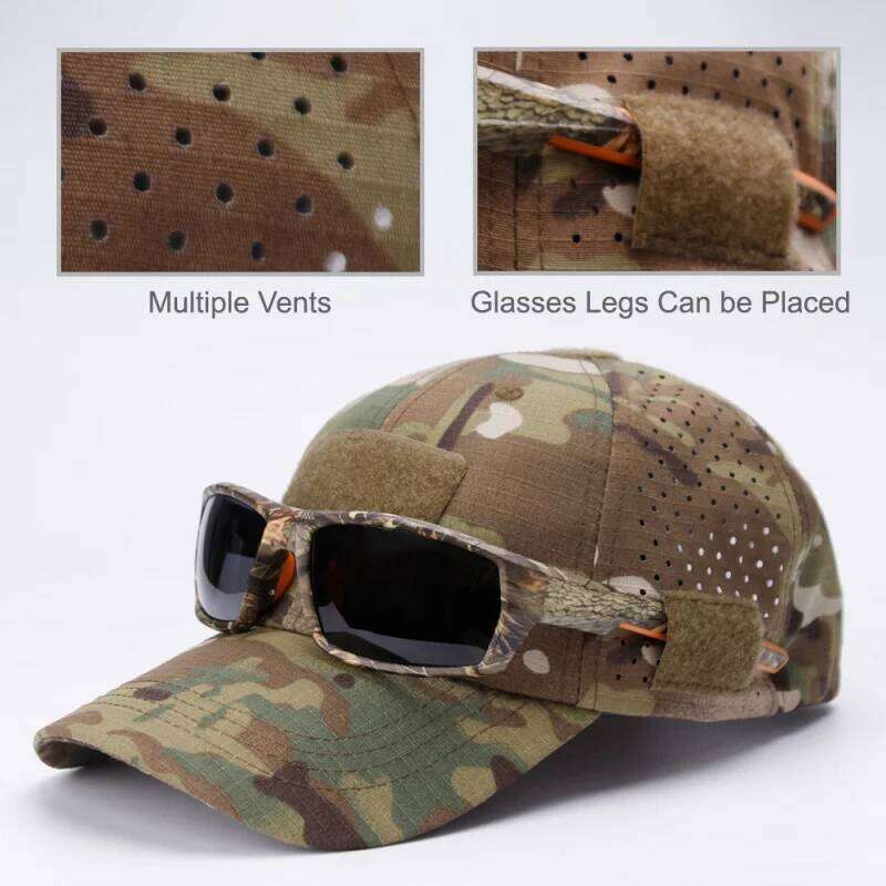 Athletic casual breathable camouflage baseball cap for men, fan sun tactical military training bucket hat Y260304