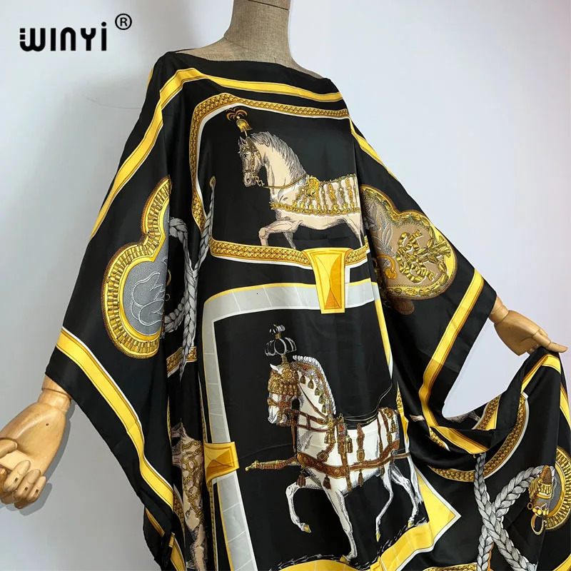WINYI 2023 Africa Fashion boho printed twill Kaftan Maxi dress Summer Beach Bohemian Caftan long for lady 260228