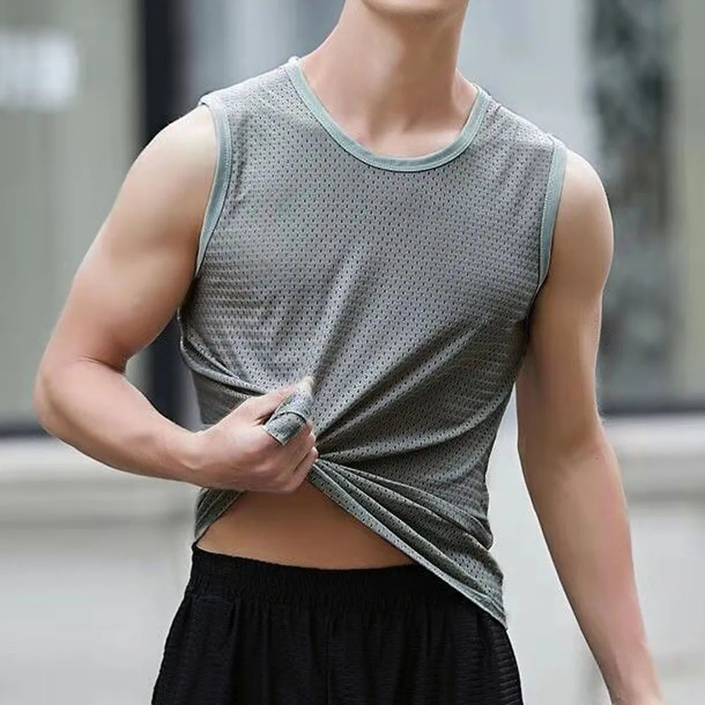 Mens Vests Casual Male U Collor Sleeveless Breathable Thin Loose Hollow Out Tank Tops QXFS-0224001 260306