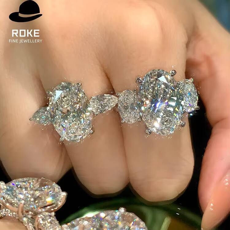 9K-18K White Gold Elegant Statement Women Diamond Ring with Central 601ct Lab-grown Oval Diamond Anniversary