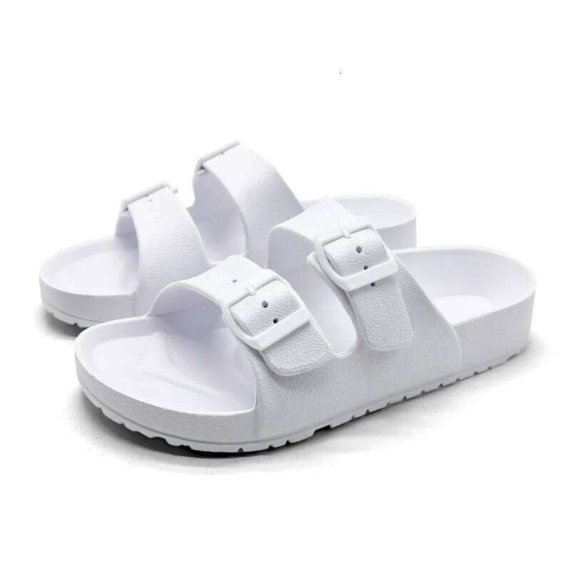 Litfun Women Summer New Fashion Double Buckle Outdoor Non-slip Beach Shoes Soft EVA Sandals Couple Casual House Slides