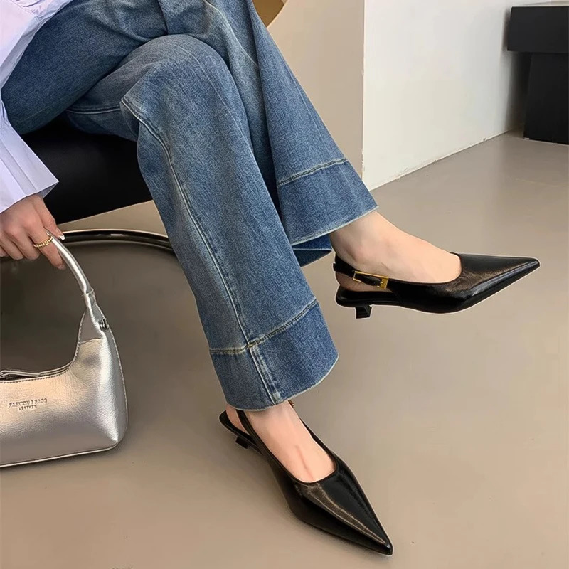 Summer Pointed Toe Women Sandals Fashion Singbacks Mules Shoes Ladies Elegant Low Heel Stripper Party Sandalias 260303