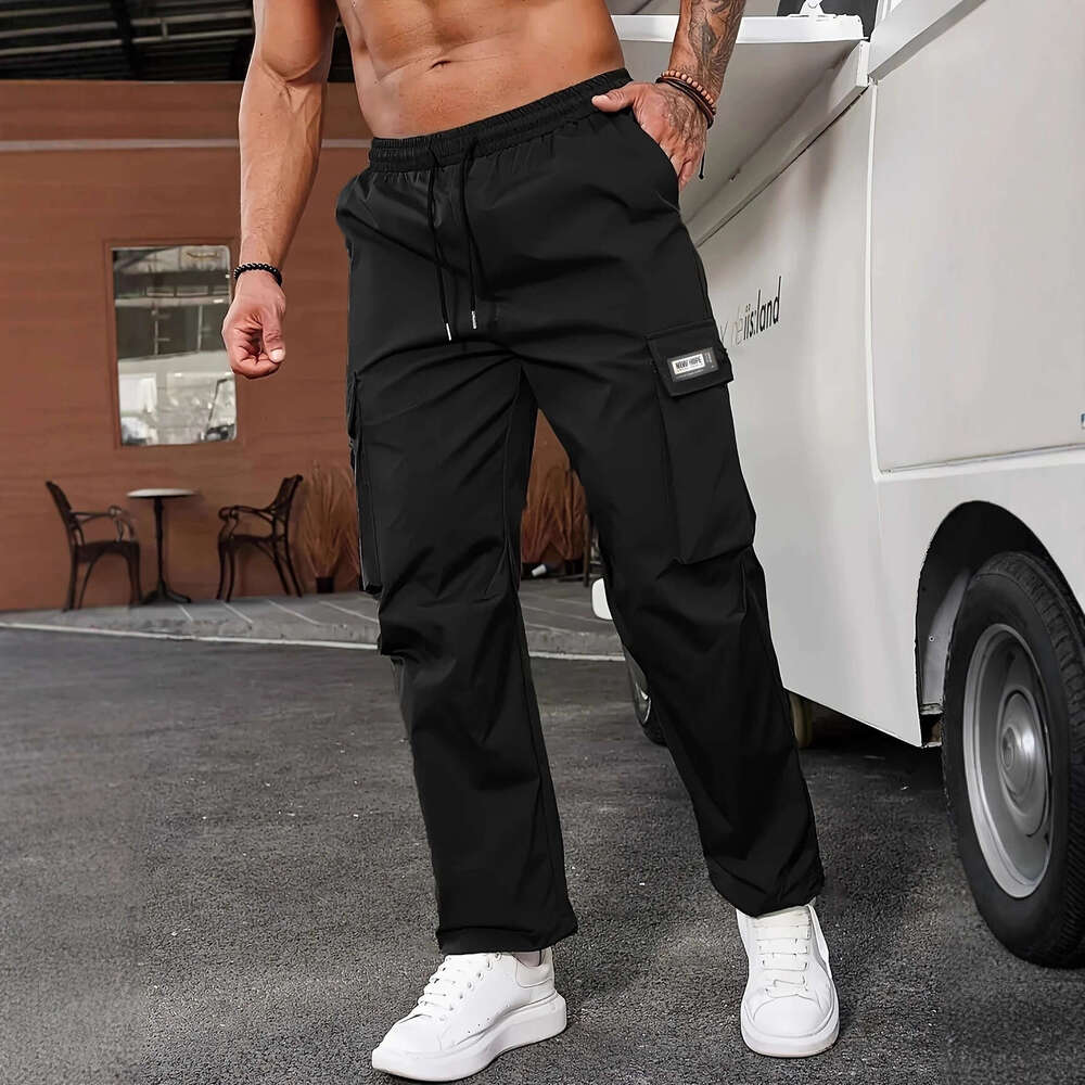 2025 New Cross-Border Men's Outdoor Cargo Pants, Loose Fit, Sporty Casual, Multi-Pocket, Functional, Elastic Drawstring, European and American St