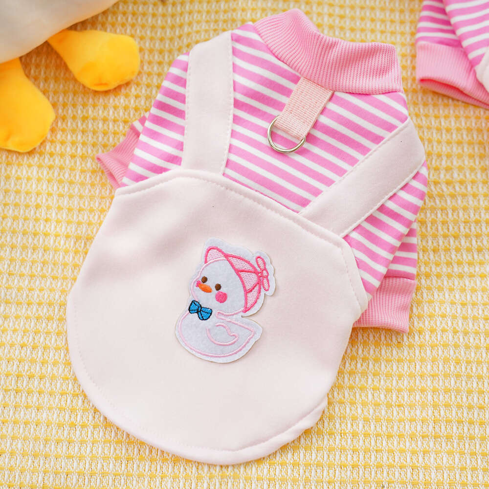 Famous pet dog clothes, cat autumn and winter velvet dog hoodie, cat supplies, striped duck, medium-sized dog, Kefa Dou, can be pulled pupakaIK