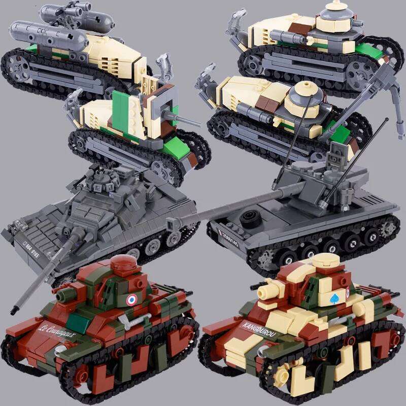 WW1 French Military Light Tank Building Blocks Army Soldier Figures Self-propelled Artillery Model Assemble Bricks Boy Toys Gift Z260306