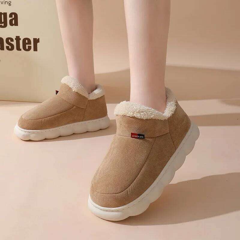 LItfun Plush For Man Winter Indoor Outdoor Home Shoes Comfortable Fuzzy Short Ankle Boots Male Non-Slips House Slippers