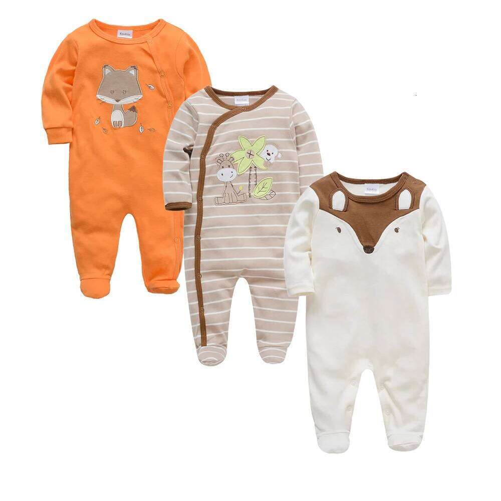 3 Pcs/lot 100% Cotton Baby Girls Clothes Set 0-12M Long Sleeve Newborn Boy Rompers Spring Autumn Carton Print Jumpsuit Z260306
