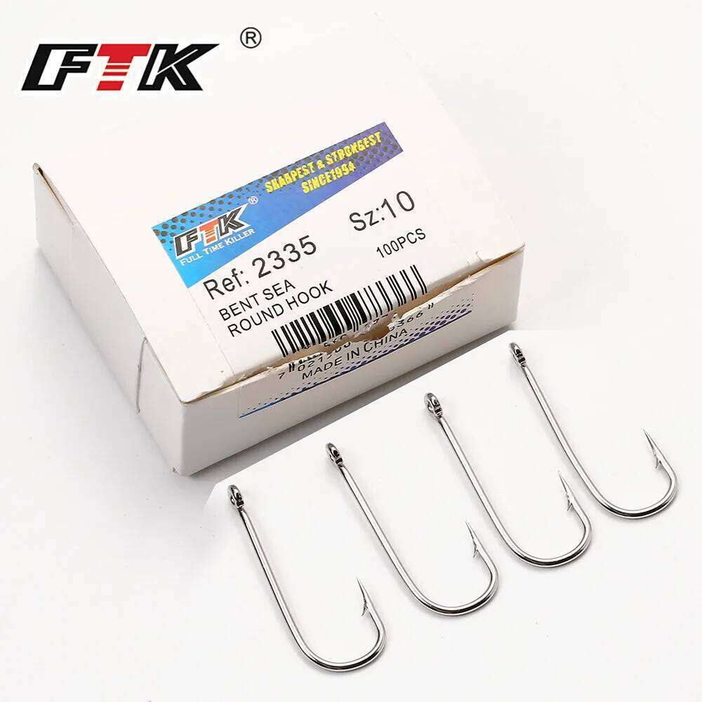 FTK 10#-20# 100Pcs/Box Round Nickel Big Ringed Sea Hook BENT SEA Hooks From Norway for Jigging Carp Fishhook Fishing Tackle 2335 Y260305
