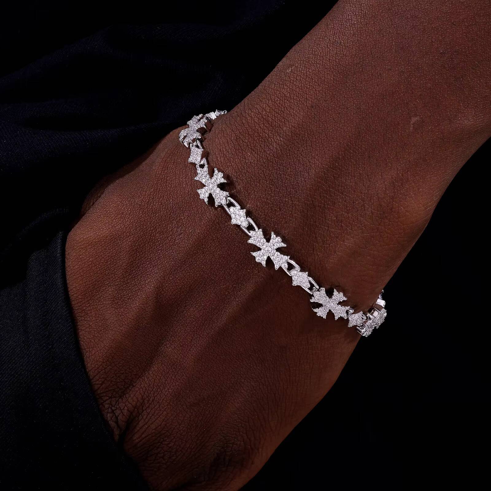 Fine Four Pointed Star Bracelet Gold Plate 925 Sterling Silver VVS Moissanite Diamond 10mm Iced Out Cross Bracelet for Gift