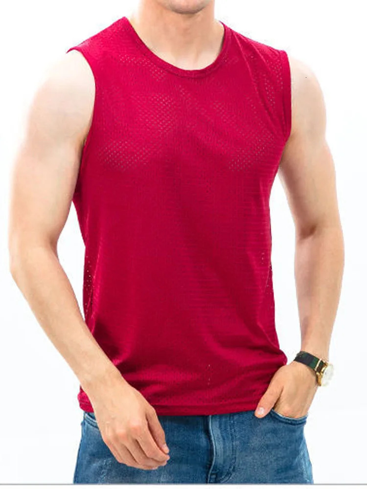 Mens Vests Casual Male U Collor Sleeveless Breathable Thin Loose Hollow Out Tank Tops QXFS-0224001 260306
