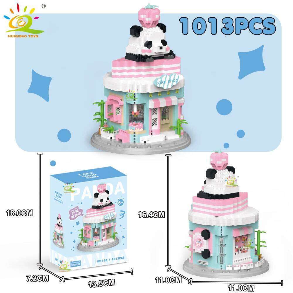 HUIQIBAO Moc Panda View Mini Building Blocks DIY City Street Coffee Shop Model Toys Home Ornaments Decoration Z260306