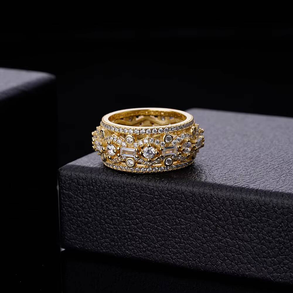Hip Hop Cz Ring Rose Gold Brass 18k Gold Plated Ice Out Street Zircon 925 Sterling Silver Diamond Moissanite Ring for Men