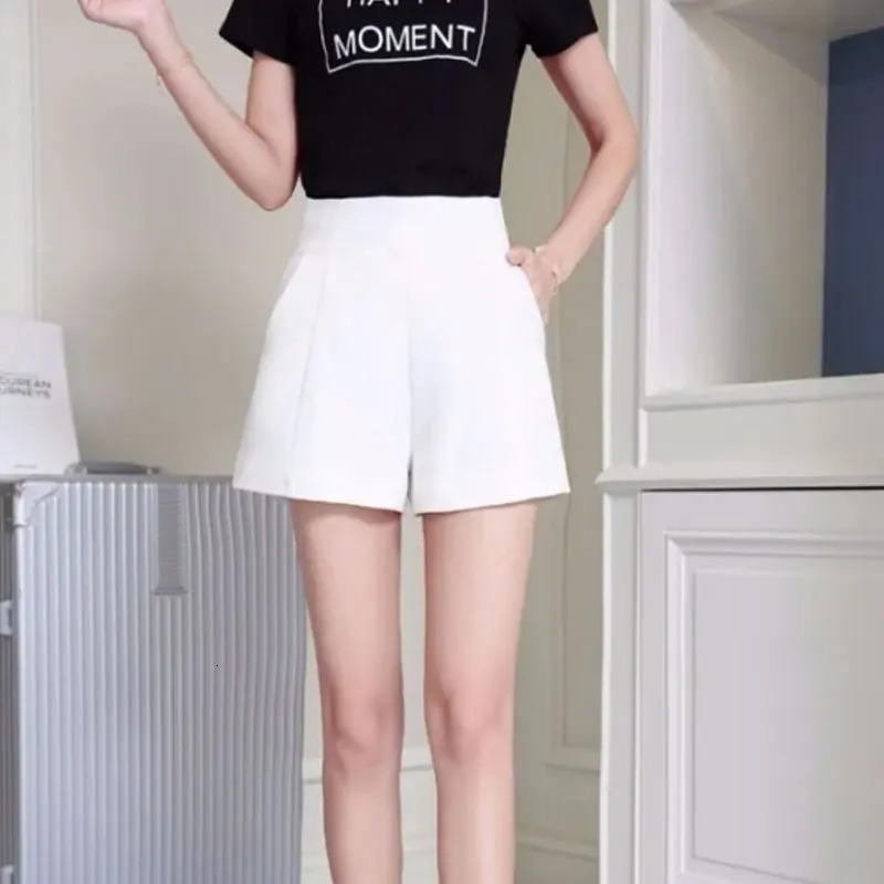 Women Shorts Spring Summer Casual High Waist A-line Shorts Loose Wide Leg Chiffon Shorts Chic Lady Black White Suit Shorts 260306