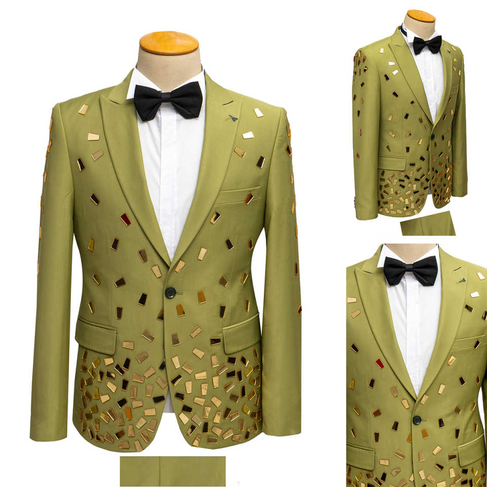 Big Diamond Men Wedding Tuxedos Formal Beads Peaked Lapel Blazer Prom Party Jacket Pants Groom Wear 2 Pieces Sets