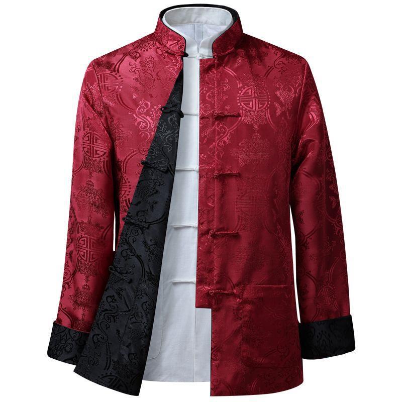 Spring And Autumn Thin Style Men Middle-Aged And Elderly Tang Suit Double-Sided Jacket Long-Sleeved Birthday Performance Clothing Loose