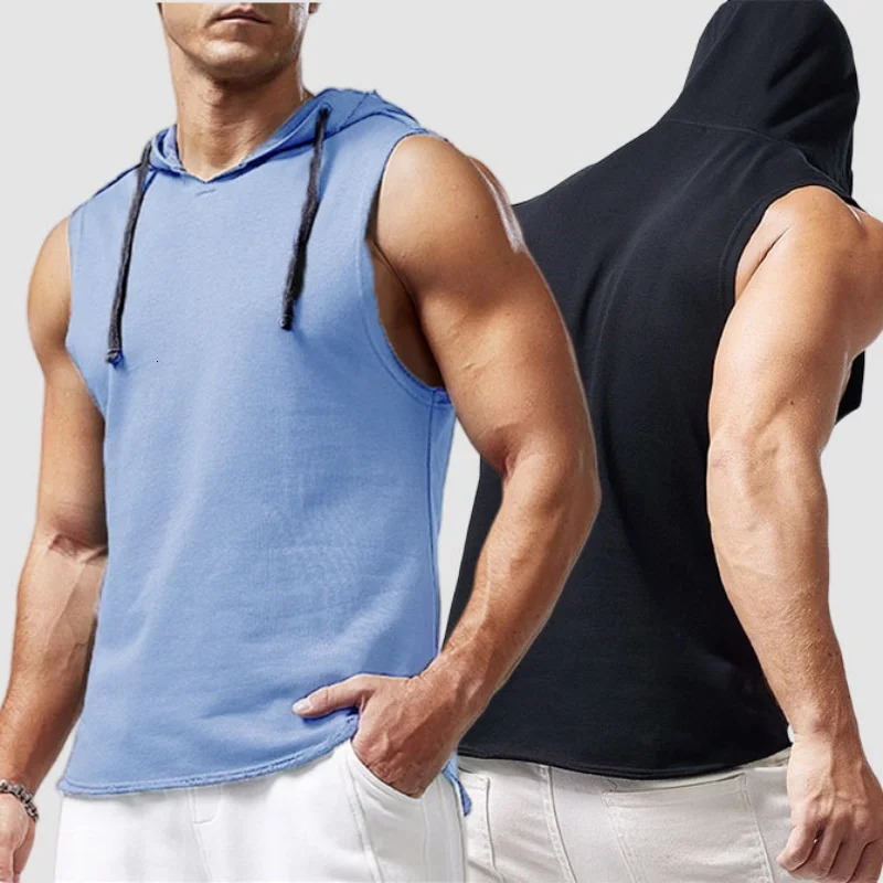 M-3XL Mens Tank Tops Vest Sleeveless Tees Hooded Male T Shirt Gym Exercise Sports Golf Shirt Korean Style Casual Solid Color 260306