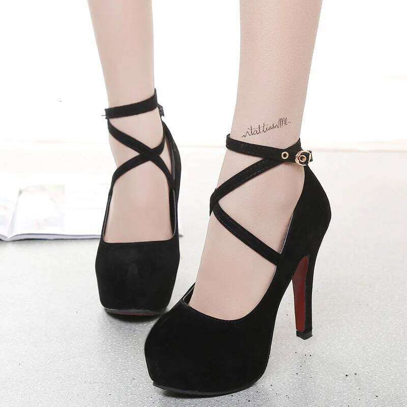 2024 Summer Outdoor Dress Ankle Bukle Strap Women's Pumps Round Toe Thin for Women High Heel Shallow Shoes