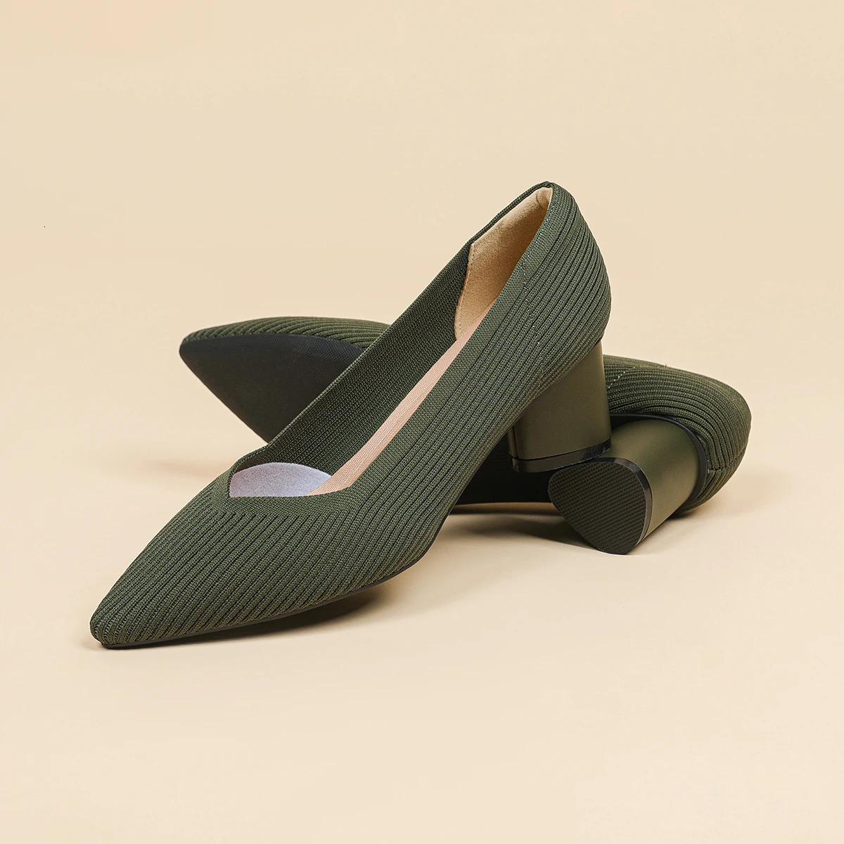 Womens high heels pointed knit breathable and comfortable shoes 5cm high for autumn 260306