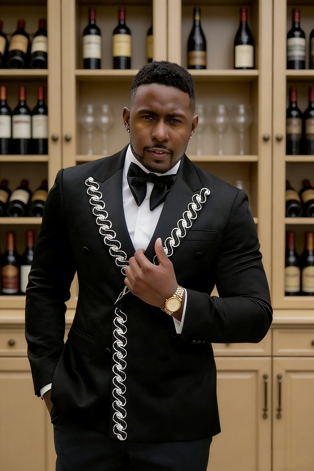 Diamond Beaded Lapel Men Tailored Suits 2 Pieces Plus Size Customized Formal Wedding Groom Suits Evening Party Homme Costume