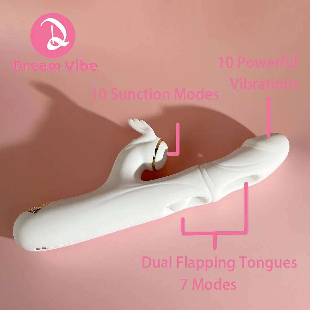 White Dargon 3 in 1 Rabbit Vibrator Heating Dual Flapping Suction Vibration Pleasur Intimate Sex Toy Women Penetration Deep Love W260305