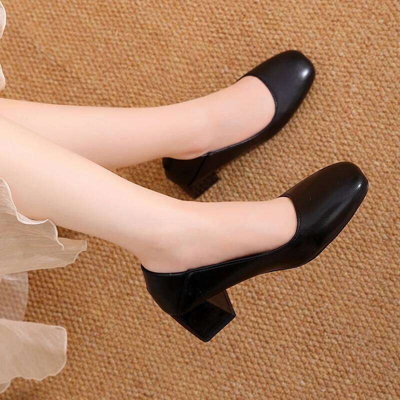 Women's Low Block Heel Pumps-Comfortable Square Toe Dress Shoes, Soft Leather Slip-On Work Heels for Office, Wedding&Daily Wear
