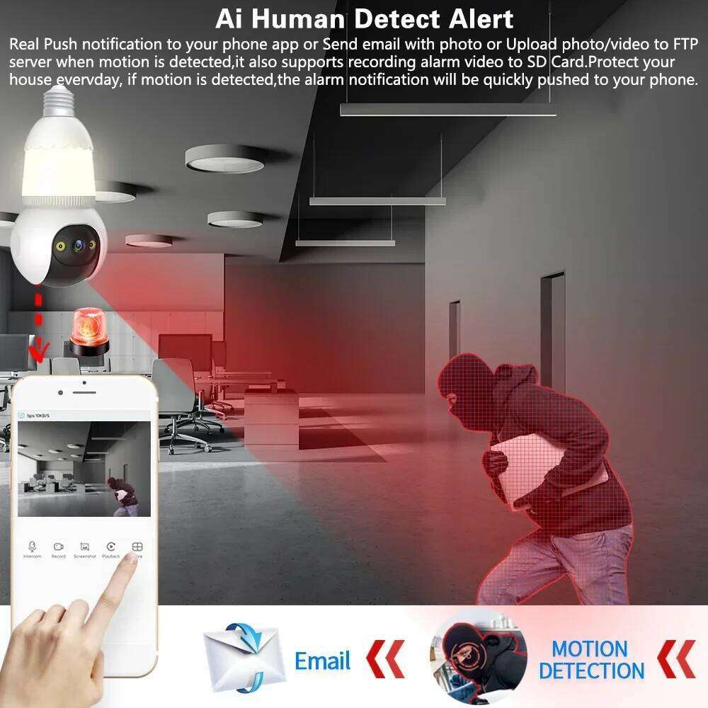 Tuya Smart Life 5MP E27 Bulb WiFi Floodlight Auto Tracking Two Way Audio Color Night Vision Outdoor Security Camera 26W0306