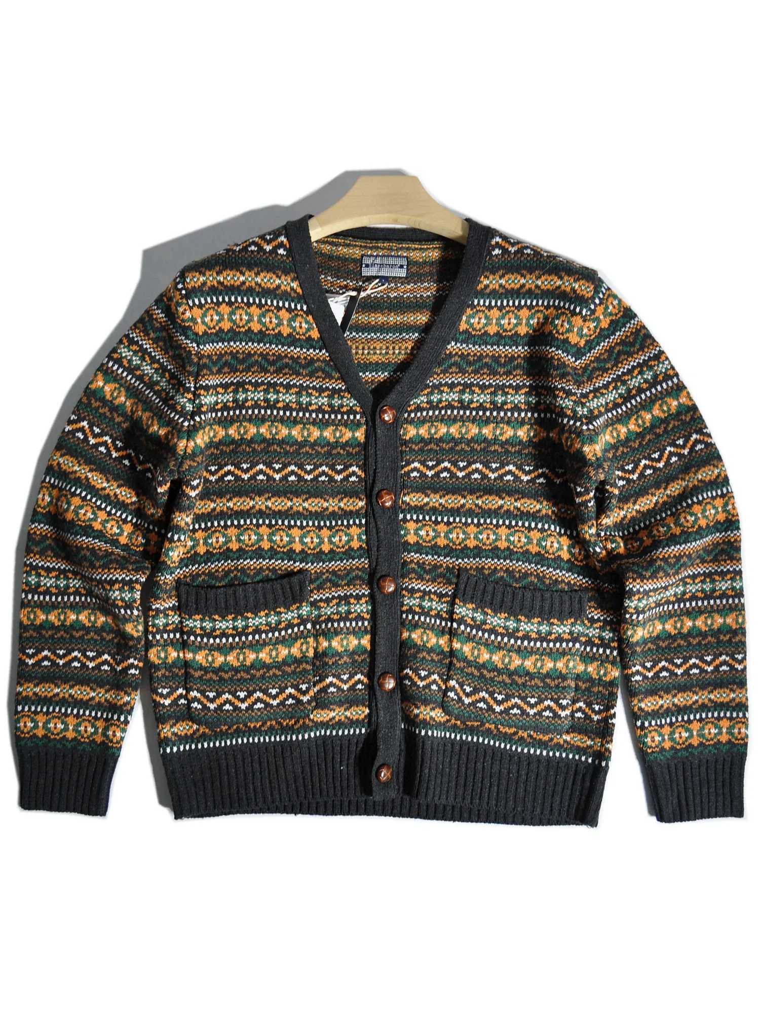 American Retro Barn Style Fel Ethnic Style Jacquard V-neck Knitted Cardigan Sweater Vintage Style Coat M260306