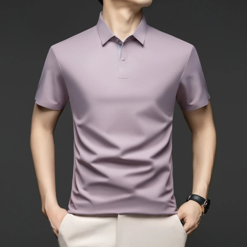 Mens Seamless Ultrasonic Polo Shirt - 11 ColorsBlack/Ivory/Mint Green Cooling Quick-Dry Fabric Contrast Placket Back Yoke 260304